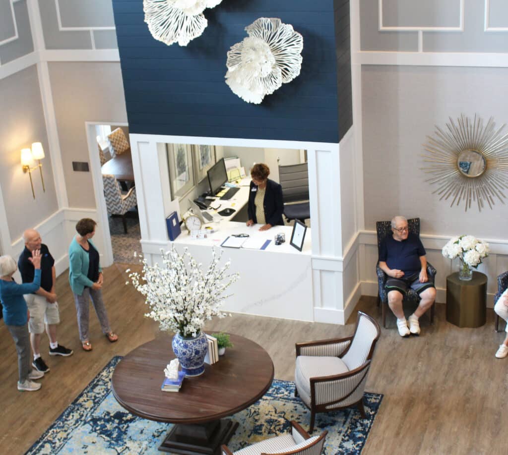 Residents touring a model apartment