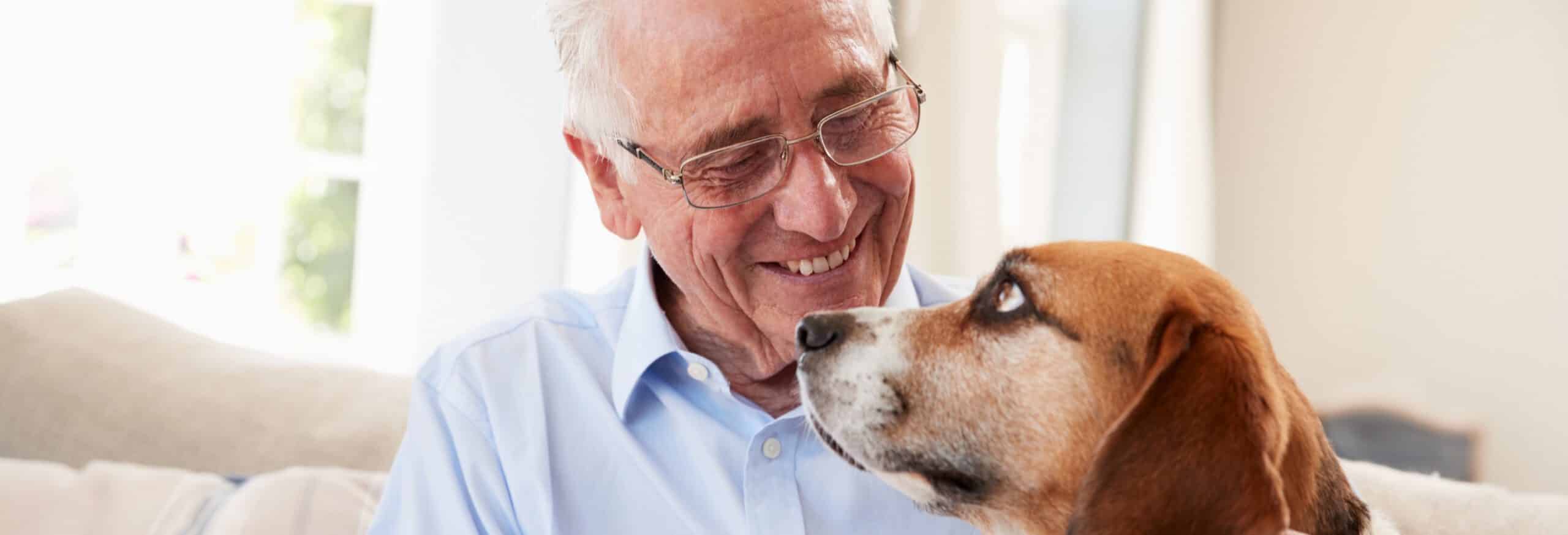 Senior man sitting with his dog
